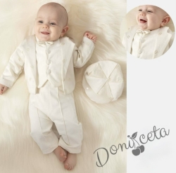 Бебешки елегантен комплект за изписване за момче в бяло и бежово от 5 части