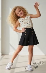 Комплект за момиче от 2 части - топ и къси панталонки с висока талия 