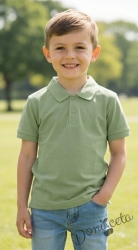 Детска тениска с яка в зелено, подходяща за момче или момиче и за ученическа униформа 