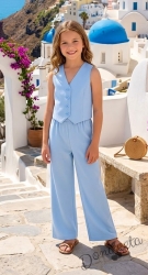 Комплект от 2 части - елек и разкроен панталон в светлосиньо, подходящ и за ученическа униформа