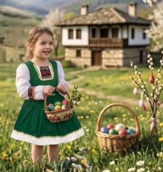 Детска рокля с дълъг ръкав в зелено с фолклорни/етно мотиви тип народна носия 456208