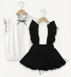 Комплект от сукман с къдрички Гери от трико и блуза с къс ръкав с панделка и къдрички  