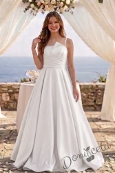 Дълга официална детска рокля Лара с асиметрично деколте в бяло