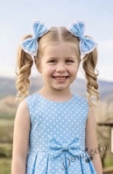 Комплект 2 броя панделки с фиби в бяло и светлосиньо на точки