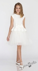 Детска рокля с къс ръкав с тюл и панделка в розово Contrast