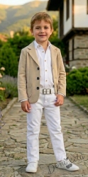 Стилен детски комплект от 3 части сако, панталон в бежово и риза в бяло