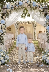 Детски комплект за момче от 2 части-риза в светлосиньо с яка и  копчета в бежово и панталон в бежово 