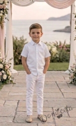  Детска официална ризка за момче с къс ръкав и яка в бяло 