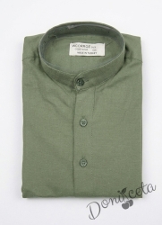 Детска риза с дълъг ръкав за момче в зелено без яка 