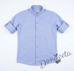 Официална детска риза с дълъг ръкав без яка в светлосиньо 