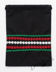 Детска народна престилка в черно с фолклорни етно мотиви за момиче 4778