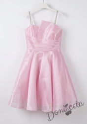 Елегантна къса официална детска рокля Лара с асиметрично деколте в розово