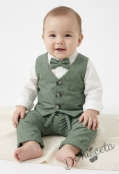 Бебешки официален комплект за момче от 4 части- боди риза в бяло, панталон, елек и папийонка в зелено от колекция Зелениада