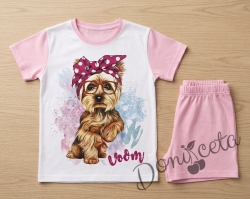 Детска пижама  с къс ръкав в розово за момиче с йорки