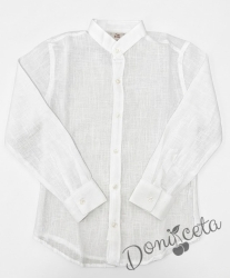 Детска риза в бяло с дълъг ръкав за момче