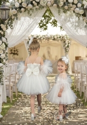 Детска официална рокля Блян без ръкав с блясък и с богат тюл в бяло от колекция Снежина