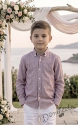 Детска риза за момче с дълъг ръкав в пепел от рози на райе