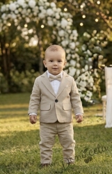 Официален костюм за момче от 4 части - сако, панталон в бежово, риза в бяло и папийонка  от колекция Бежина