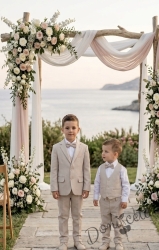 Детски костюм за момче от 5 части в бежово - елегантен панталон, риза, елек, сако и папийонка  от колекция Бежина