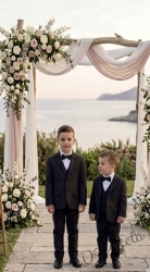 Официален костюм за момче от 5 части в черно със сако и елек