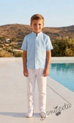  Детска официална ризка за момче с къс ръкав в светлосин цвят