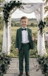 Спортно-елегантен костюм Тери за момче от 4 части в зелено- риза в бяло, сако с джобове, панталон  с връзки и папийонка  от колекция Зелениада