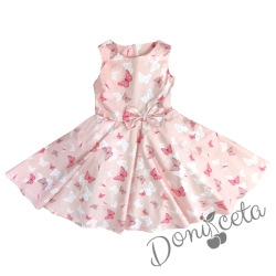 Детска рокля в нежен розов цвят с пеперуди тип клош Натали