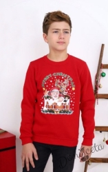 Коледна ватирана блуза за момче с Дядо Коледа и еленът Рудолф в червено