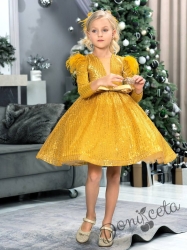 Официална детска рокля с дълъг ръкав в златисто Кристалина