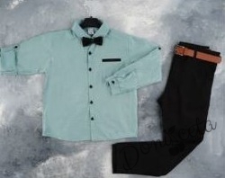 Комплект от риза в тюркоаз, панталон, папийонка и колан в черно