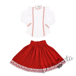 Комплект за момиче от 2 части- пола и риза с дълъг ръкав с фолклорни/етно мотиви 