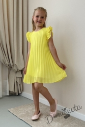 Официална/ежедневна детска рокля в жълто солей Contrast с къс ръкав