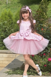 Официална детска/бебешка рокля с къс ръкав и тюл в розово Надежда 