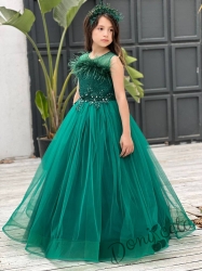 Официална детска дълга рокля в зелено без ръкав  Шери
