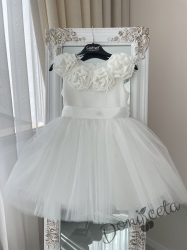 Официална детска/бебешка рокля без ръкав с тюл и рози Contrast в бяло