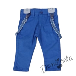 Детски панталони за момче в синьо с тиранти