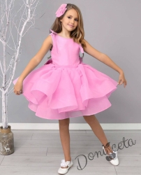 Официална детска къса рокля с тюл в розово Ванина