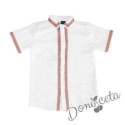 Детска риза с къс ръкав за момче/момиче в бяло с фолклорни/етно мотиви 111