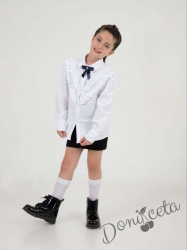 Официална детска риза в бяло за момиче с къдрици и панделка 639727383229