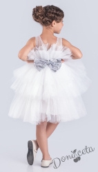 Детска официална рокля без ръкав Фрея в бяло с тюл и панделка за коса 55664528