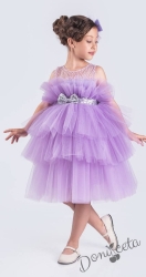 Детска официална  рокля без ръкав Фрея с богат тюл в лилаво и панделка за коса 878566666