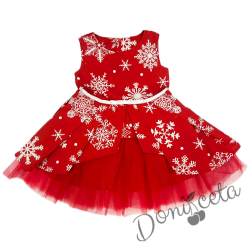 Official children's dress with long sleeves in red with lace and tulle