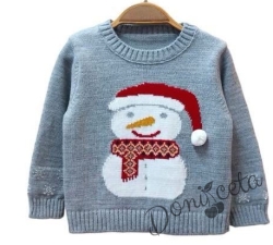 Knitted Christmas sweater in blue with a snowman