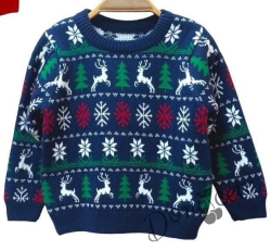 Knitted Christmas sweater in blue with a snowman