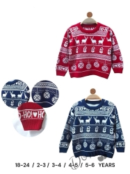 Knitted Christmas sweater in blue with a snowman