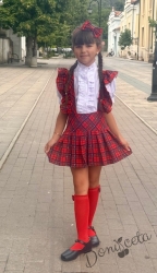 Детски сукман Гери в червено каре с плисирана пола