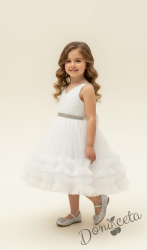 Интересна официална детска/бебешка рокля в бяло с тюл и панделка Тиана 1