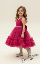 Интересна официална детска/бебешка рокля в циклама с тюл и панделка Тиана 1