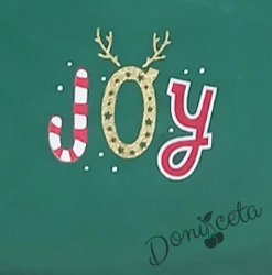 Детска коледна рокля в зелено с тюл в червено с коледни мотиви и диадема 3