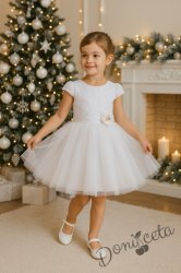 Официална детска рокля в бяло Златина от дантела и тюл 278БТ от колекция Снежина